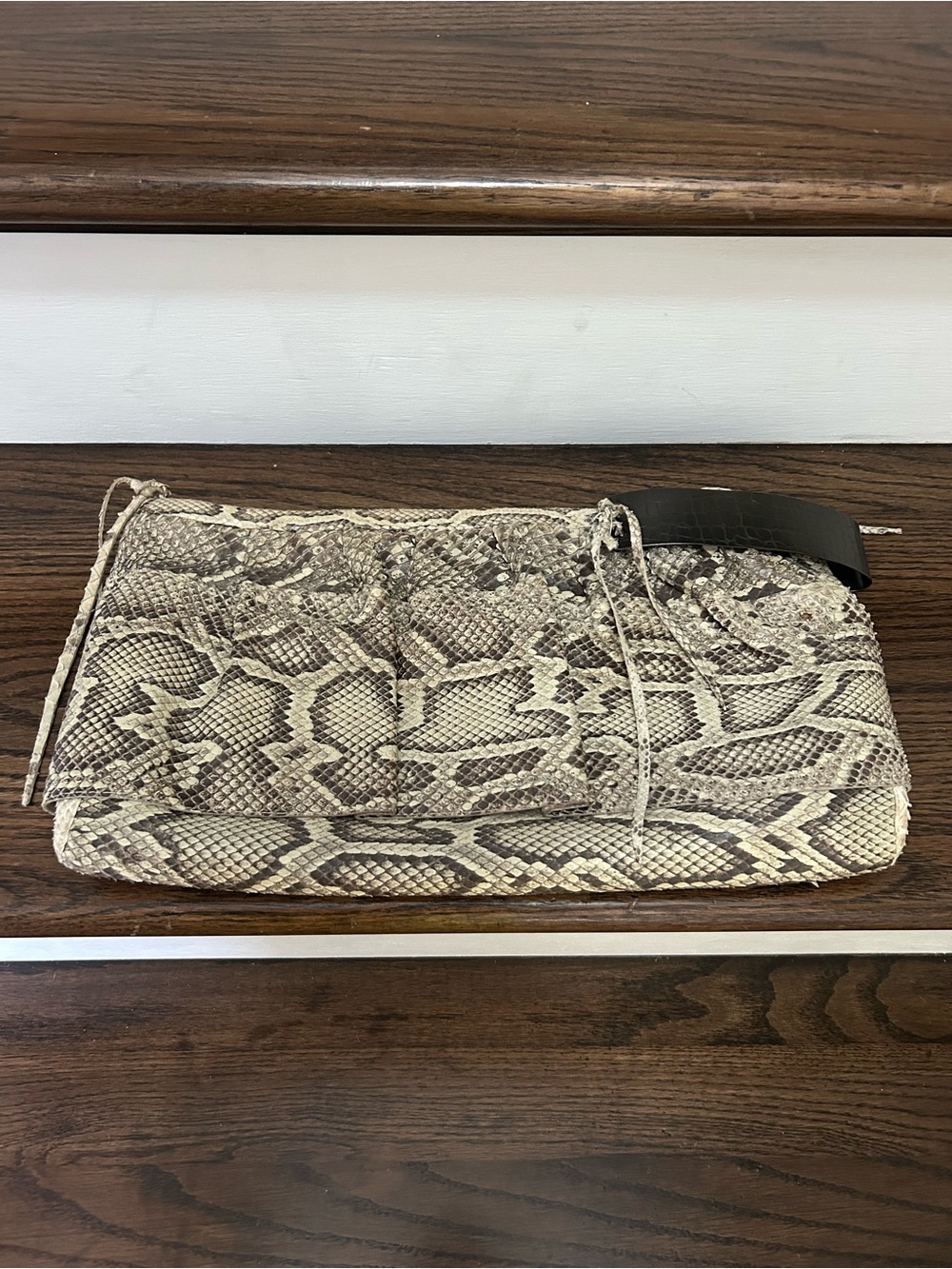 Lisandro Sarasola Snakeskin-Print Beige Wristlet Clutch